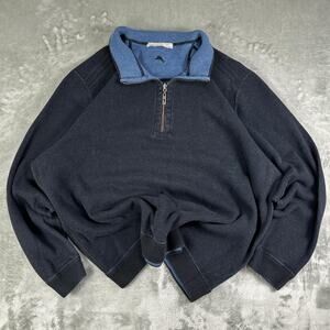 Tommy Bahama Reversible Navy Blue/Light Blue Pullover 1/4-zip Sweater Size XL